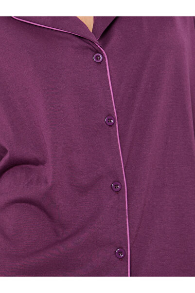 Styli Contrast Piping Ruffle Detail Nightshirt Dress