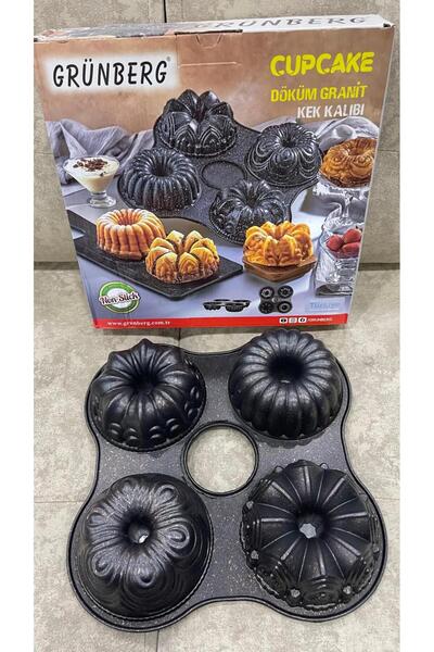 GRÜNBERG gr-02 cupcake kalın döküm dörtlü çok bölmeli 4 gözlü kek kalıbı
