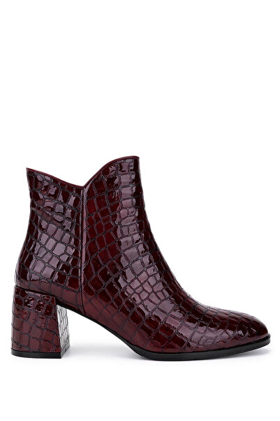 Tamer Tanca Women's Genuine Leather Claret Red Patent Leather Classic Boots