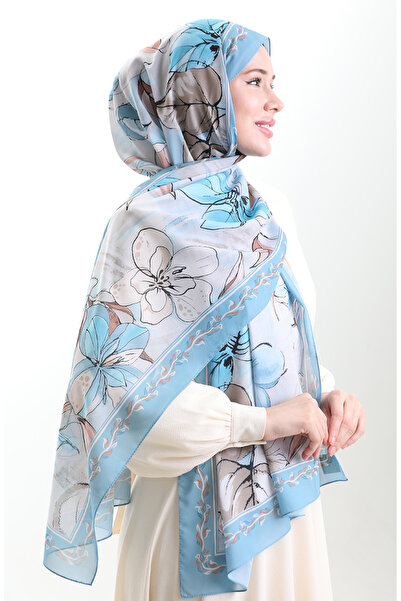 sefamerve Σάλι από γαλλικό μετάξι Hanzade 70330-02 Μπλε καφέ