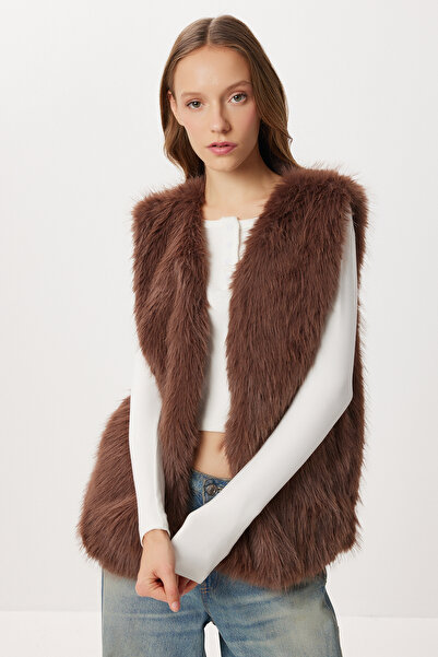 Lovelyİstanbul Faux Fur Vest Lfg0170 Brown