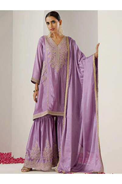 Ishin By Styli Purple Kurta with Pant and Dupatta Set