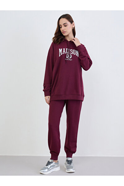 Styli Burgundy Longline Hoodie and Joggers Co-Ords