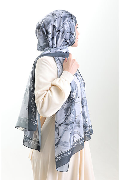 sefamerve Σάλι από γαλλικό μετάξι Hanzade 70330-11 Γκρι ανθρακί