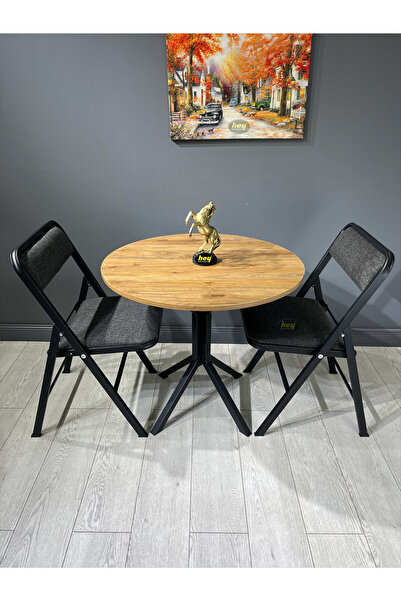 hey modüler mobilya Aras Ceviz 2 Kişilik Yuvarlak Mutfak Yemek Masası Takımı ...