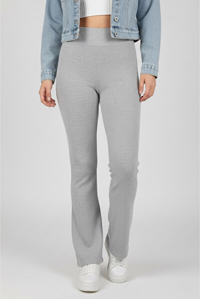 TOFİSA Flared High Waist Report Leggings Gray - 27980-Gri