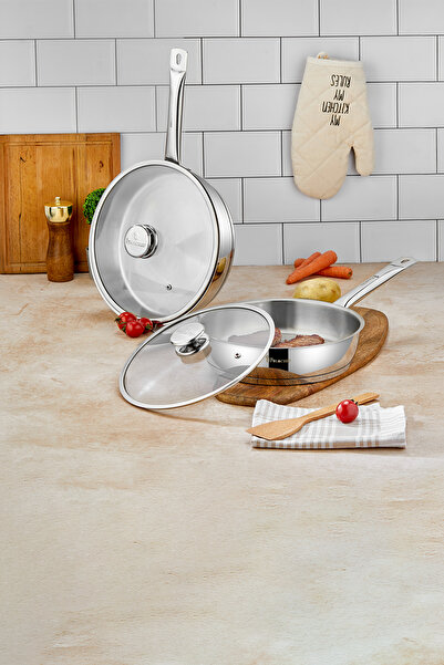 PoloChef 26 cm & 28 cm Non-Stick 2-Piece Stainless Steel Frying Pan Set