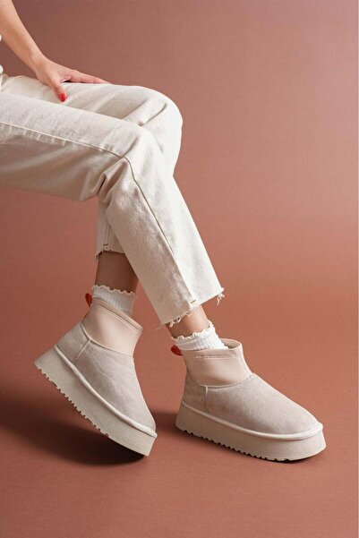 labor Selection Streç İçi Kürklü Kalın Taban Kadın Mini Bot