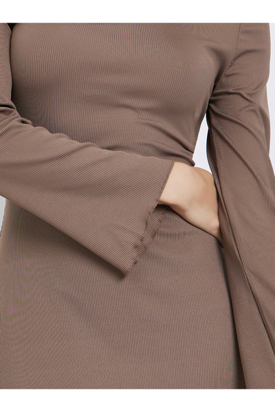 Take Two By Styli Brown Square Neck Ribbed Maxi Dress