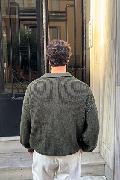 Flaw Wear Half Zip Polo Neck Knit Sweater