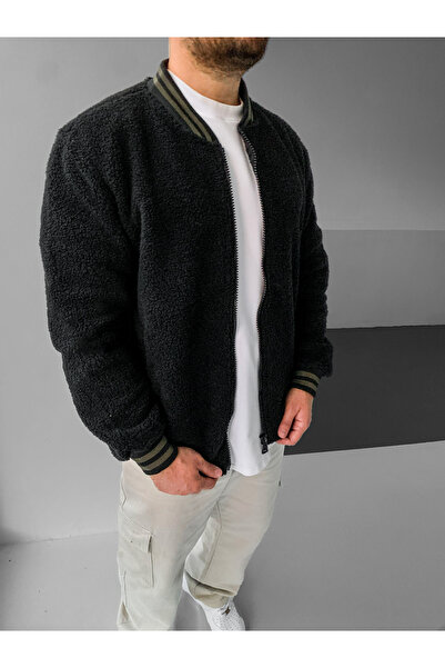 NO1 KONSEPT Μαύρο βελούδινο μπουφάν κολλεγίου με φερμουάρ