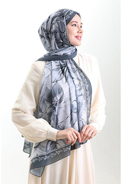 sefamerve Σάλι από γαλλικό μετάξι Hanzade 70330-11 Γκρι ανθρακί