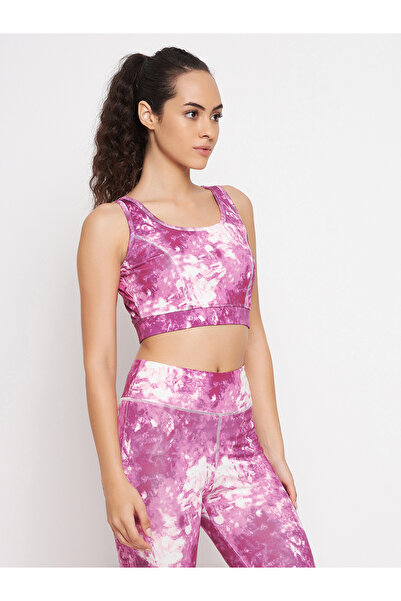 Clovia By Styli Medium Impact Padded Non-Wired Marble Print Sports Bra