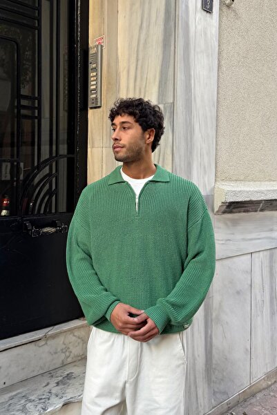 Flaw Wear Half Zip Polo Neck Knit Sweater