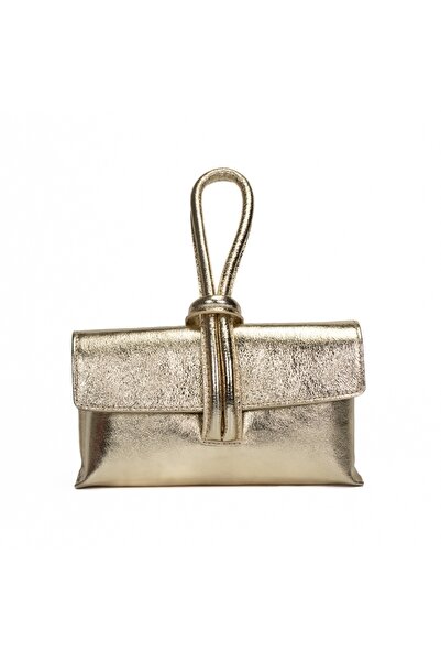 Posete Fagaras Ecaterina Leather Purse - Gold, 1 Compartment, 2 Pockets, Adjustable Strap max 120 cm