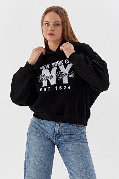 Shopping Shop cu glugă supradimensionat Swea tricou NEGRU