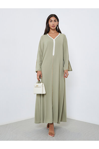 Styli جلابية كريب خضراء مع دانتيل