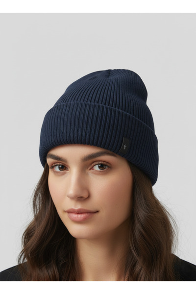 balkonda قبعة كلاسيكية مبطنة بالصوف للحماية من البرد، نسيج ناعم للجنسين باللون الأزرق الداكن