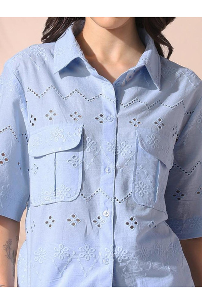 Dennis Lingo By Styli Schiffli Cotton Shirt and Pants Co-Ords