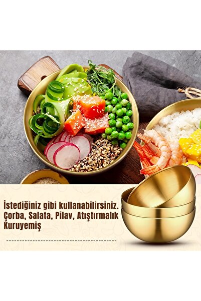 Store 4'lü Gold Kase Paslanmaz Çelik Gold Kase Altın Kase Gold Çorba ve Salata Kasesi Altın Meyve Kasesi