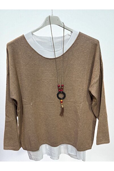 AGORATEKSTİL Women's Necklace Angora Sweater and Cotton Undershirt 3-Piece Set