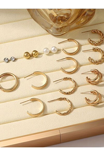 Take Two By Styli Set of 9 - Gold Tone Assorted Earring