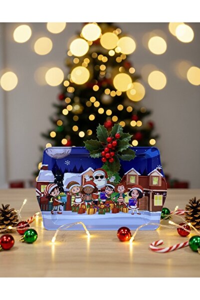 SERBEY Yılbaşı Konseptli Desenli Metal Sunum / Servis Tepsisi (25x16 cm)