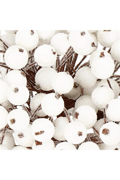 SERSIMO Set decorativ de crenguțe cu merișoare roșii artificiale congelate, 15 cm, 200 de fructe de pădure, albe