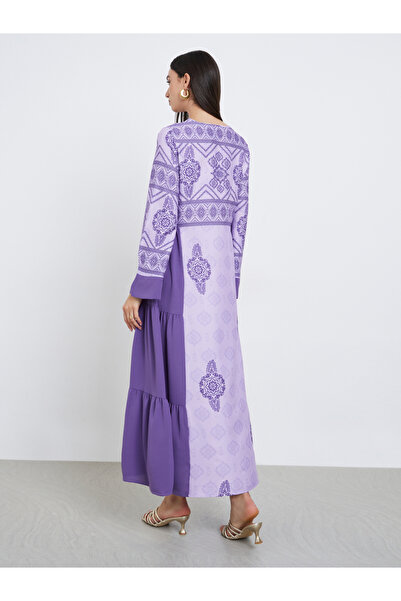 Take Two By Styli Purple Graphic Print Tiered Jalabiya