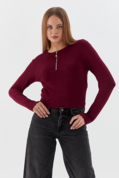 Shopping Shop bumbac moale Body cu fermoar la guler BORDO