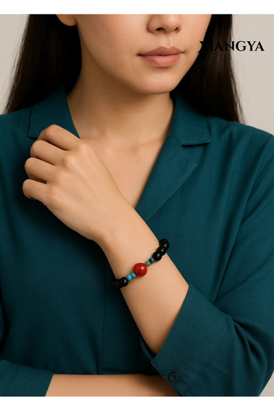 XIANGYA Beaded Bracelet For Ladies Ebony Bracelet with South Red Agate & Turquoise Accents