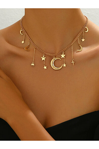 Take Two By Styli Rhinestone Moon Star Decor Pendant Necklace