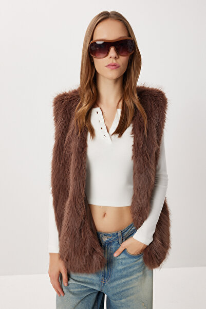 Lovelyİstanbul Faux Fur Vest Lfg0170 Brown