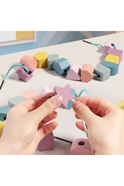 Stuniko Montessori Wooden 3-in-1 Toy: Shape Sorting, Logical Matching & Lacing – Ages 3+