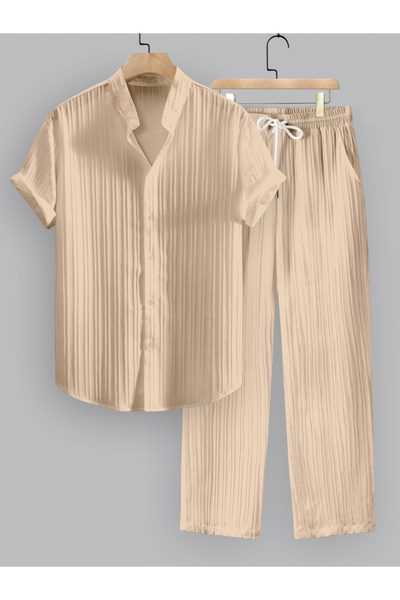 Take Two By Styli Men Beige Textured Shirt and Pants Co-Ords