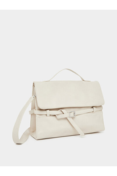Styli Cream Flap Over Crossbody Bag