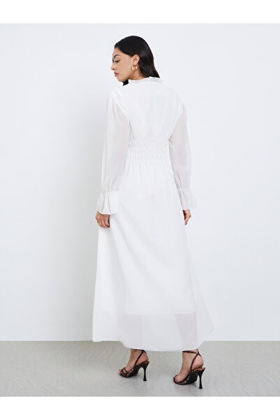 Styli White Smocked Waist Midi Dress