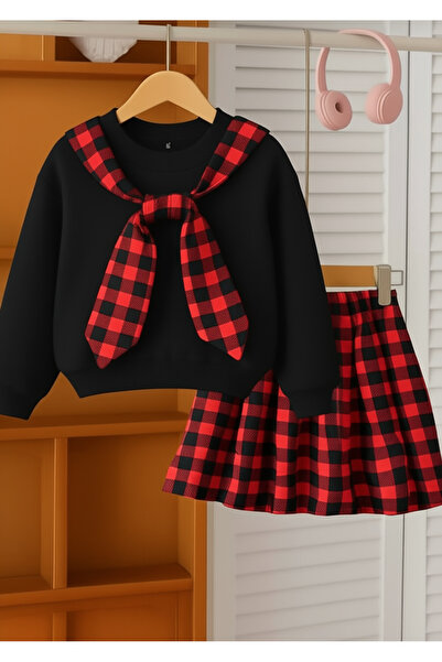 Entel Sash Detailed Sweatshirt Pleated Skirt Girls Set