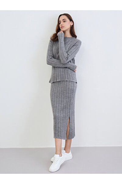 Styli Grey Ribbed Knit Sweater and Skirt Co-Ords