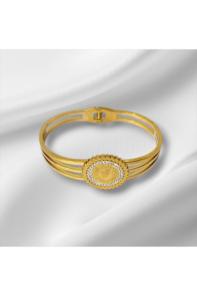 Caglastore Kelepçe Yaprak Motifli Ata Çeyrek Zirkon Taşlı Altın Kaplama Bilek...