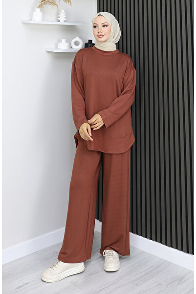 sefamerve Premium υφασμάτινο παντελόνι τουνίκ διπλό σετ 2164-02 Καφέ