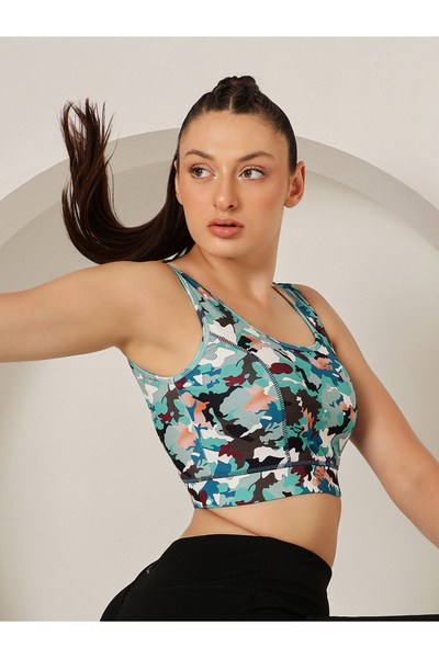 Clovia By Styli Medium Impact Padded Camouflage Print Sports Bra