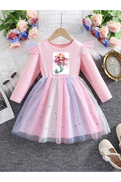 Take Two By Styli Graphic Print Ruffle Detail Mesh Hem Dress