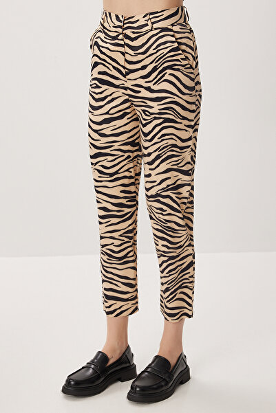 Lovelyİstanbul Patterned Satin Surface Jacket Trousers Set Lfg0179 Black Beige