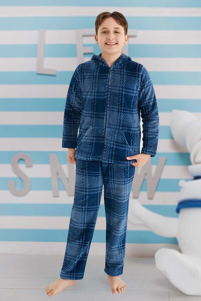 Aydoğan Set pijama fleece pentru baieti 240524 Albastru