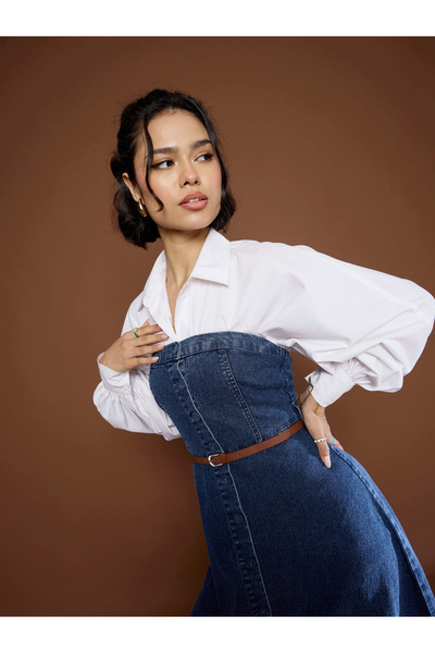 Sassafras By Styli Blue Washed Denim Midi Dress