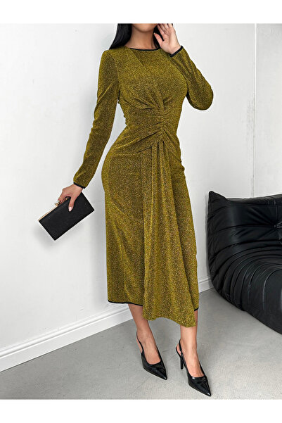 Take Two By Styli Khaki Long Sleeve Bodycon Midi Dress