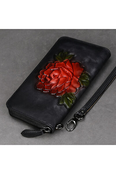 Mychicbeautybag Leather wallet "Lovely peony" Natural leather