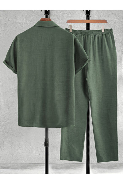 Take Two By Styli Men Green Solid Shirt and Pants Co-ords