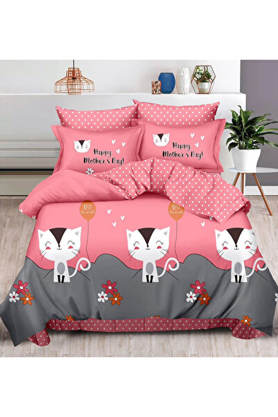 Pucioasa Set de lenjerie de pat dublu (cearșaf elastic), reversibil, 6 piese din bumbac fin (cod ST-42)